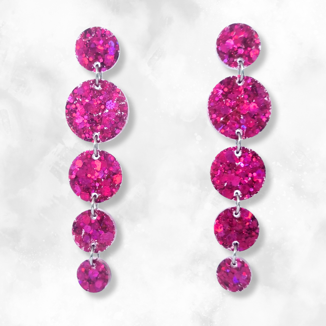 Magenta Circle Cascade Sparkle Earrings