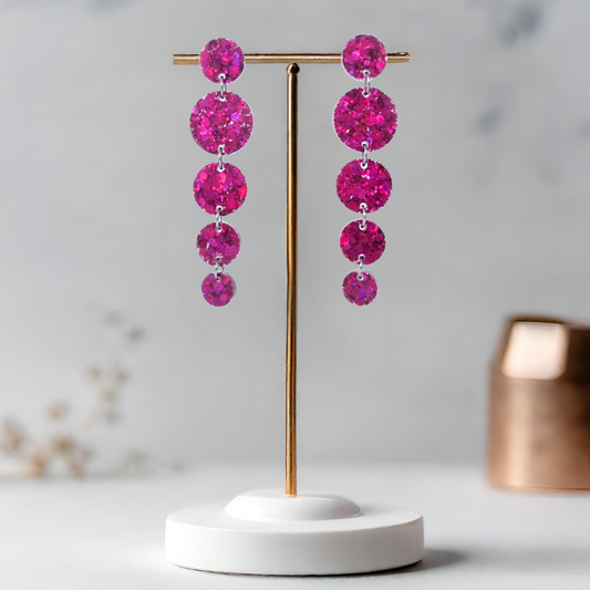 Magenta Circle Cascade Sparkle Earrings