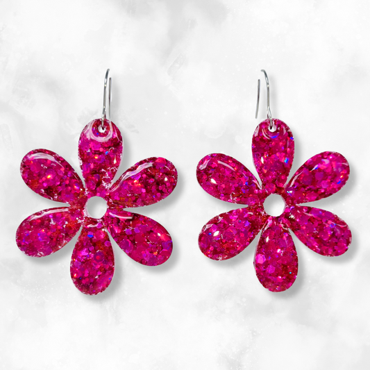 Magenta Flower Sparkle Earrings