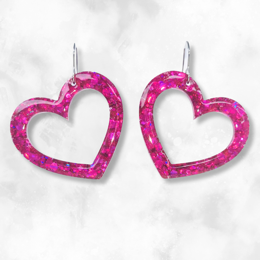 Magenta Heart Sparkle Earrings