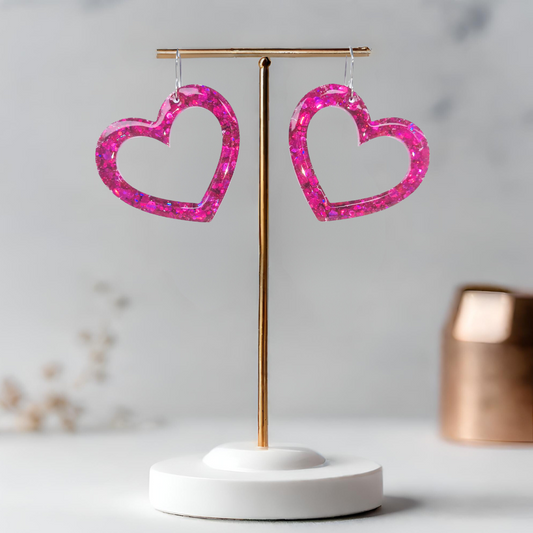 Magenta Heart Sparkle Earrings