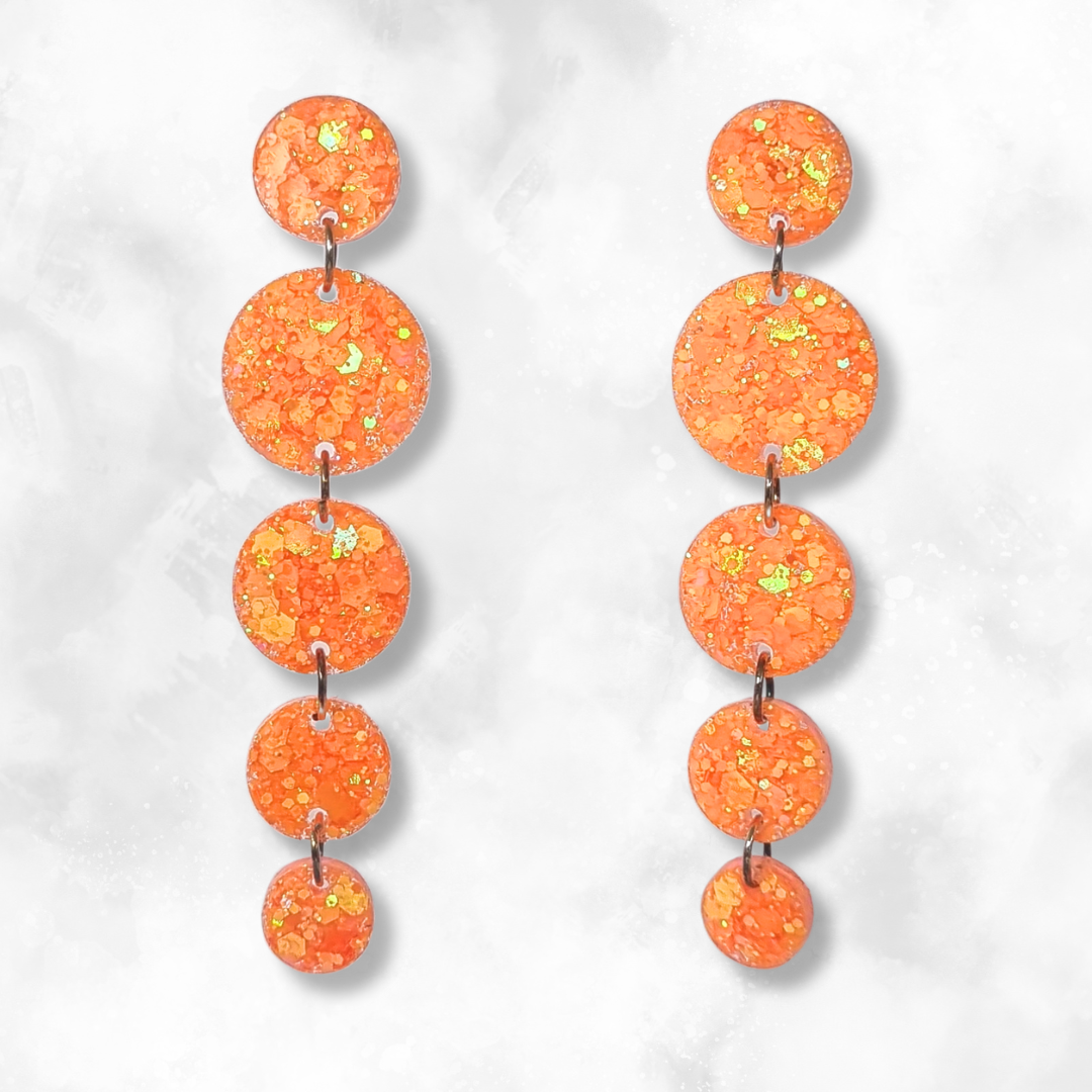 Neon Orange Circle Cascade Sparkle Earrings