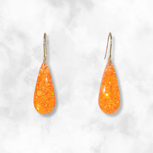 Neon Orange Teardop Sparkle Earrings