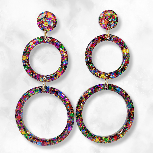 Rainbow Retro Circle Sparkle Earrings