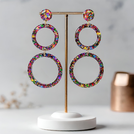 Rainbow Retro Circle Sparkle Earrings