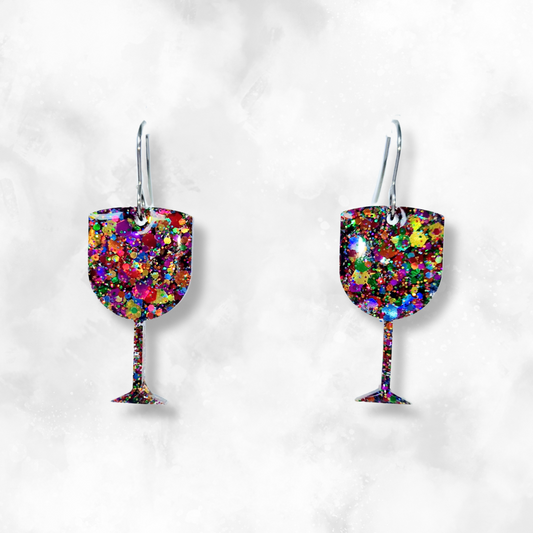 Rainbow Wine Glass Sparkle Earrings