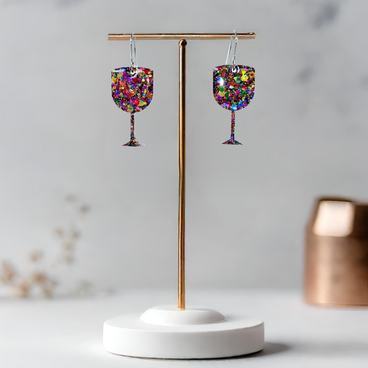 Rainbow Wine Glass Sparkle Earrings