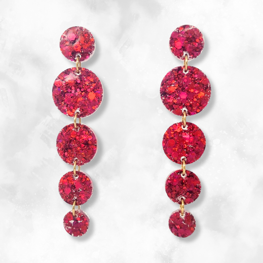 Red Circle Cascade Sparkle Earrings