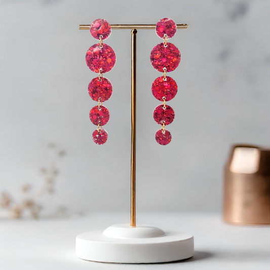 Red Circle Cascade Sparkle Earrings