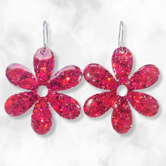 Red Flower Sparkle Earrings