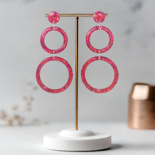 Red Retro Circle Sparkle Earrings