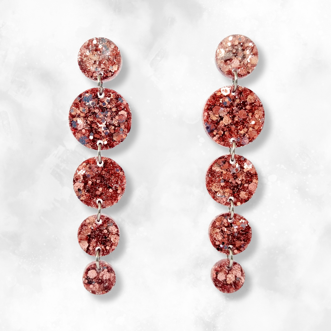 Rose Gold Circle Cascade Sparkle Earrings