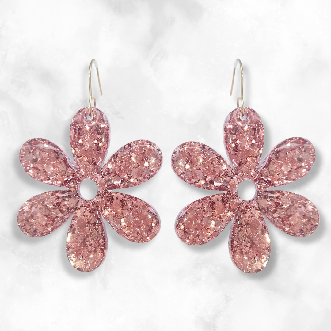 Rose Gold Flower Sparkle Earrings