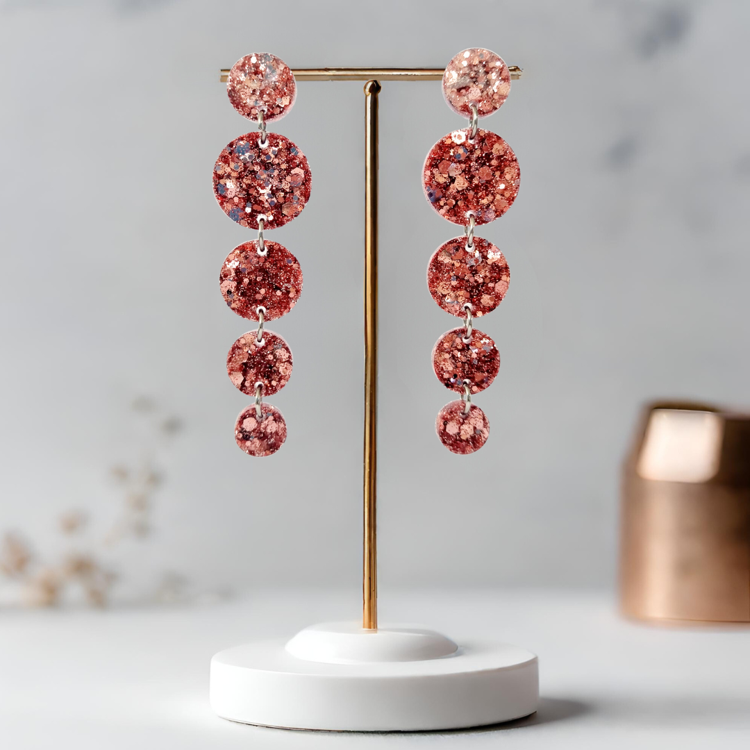 Rose Gold Circle Cascade Sparkle Earrings