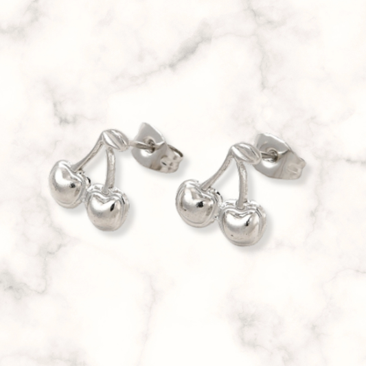 Cherry Stud Earrings - Silver