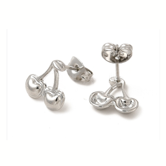 Cherry Stud Earrings - Silver