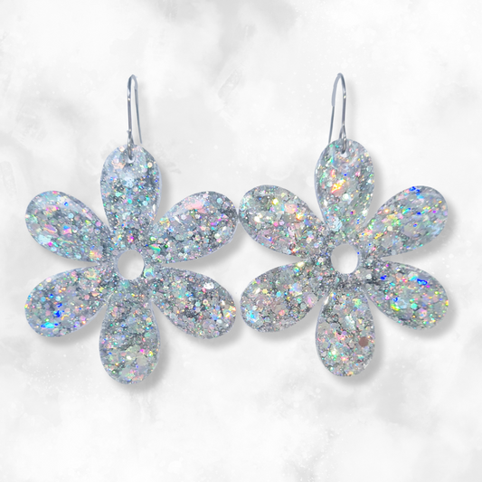 Silver Flower Sparkle Earrings