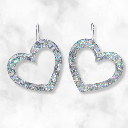 Silver Heart Sparkle Earrings