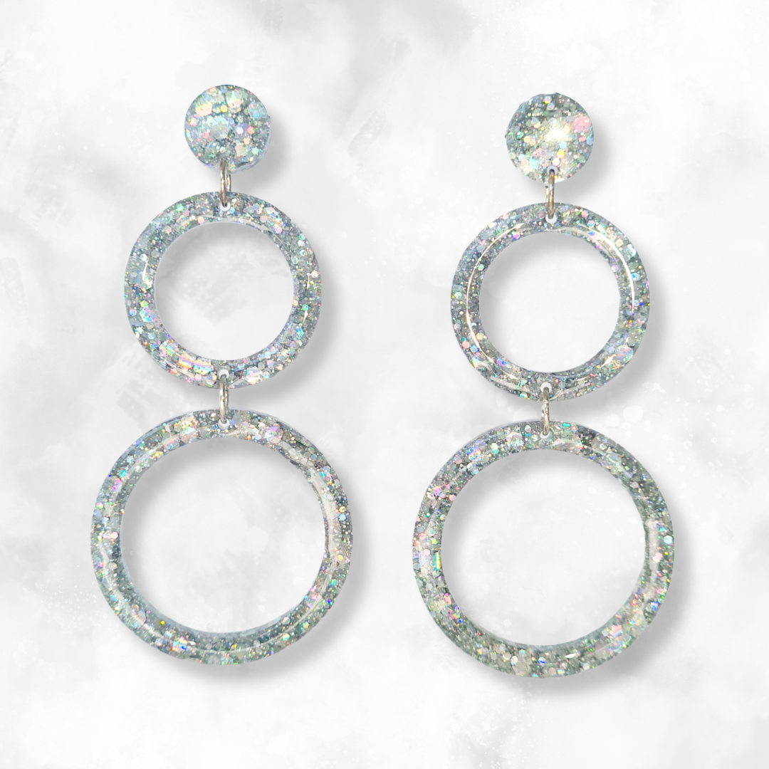 Silver Retro Circle Sparkle Earrings