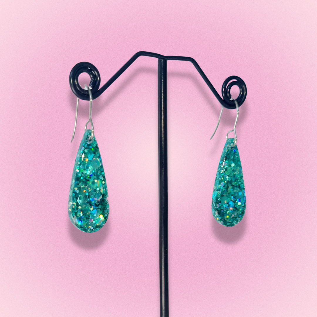 Turquoise Teardop Sparkle Earrings