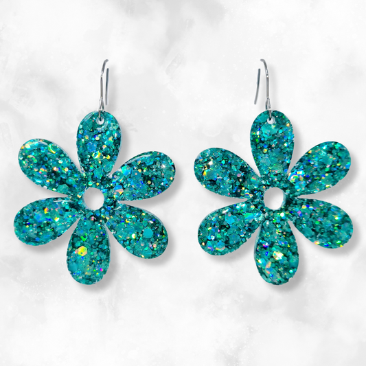 Turquoise Flower Sparkle Earrings