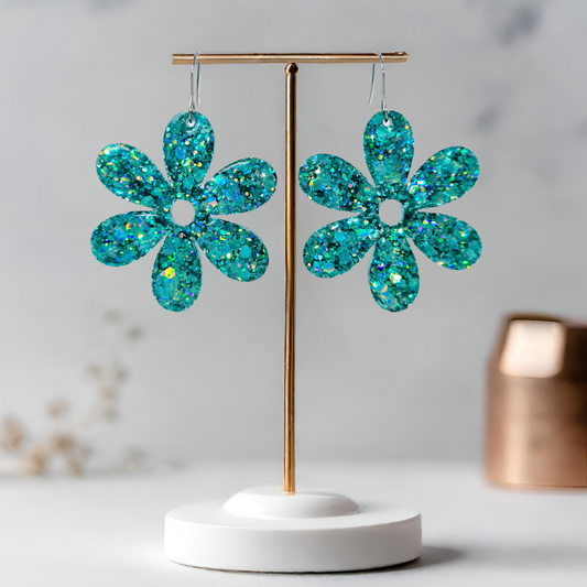 Turquoise Flower Sparkle Earrings