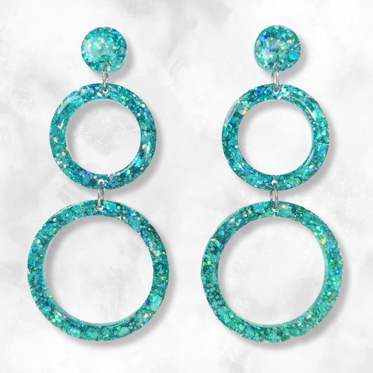 Turquoise Retro Circle Sparkle Earrings