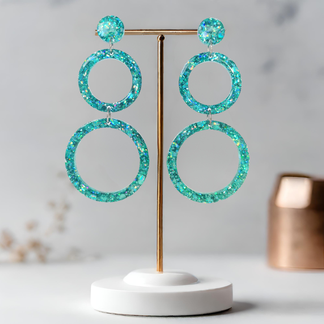 Turquoise Retro Circle Sparkle Earrings