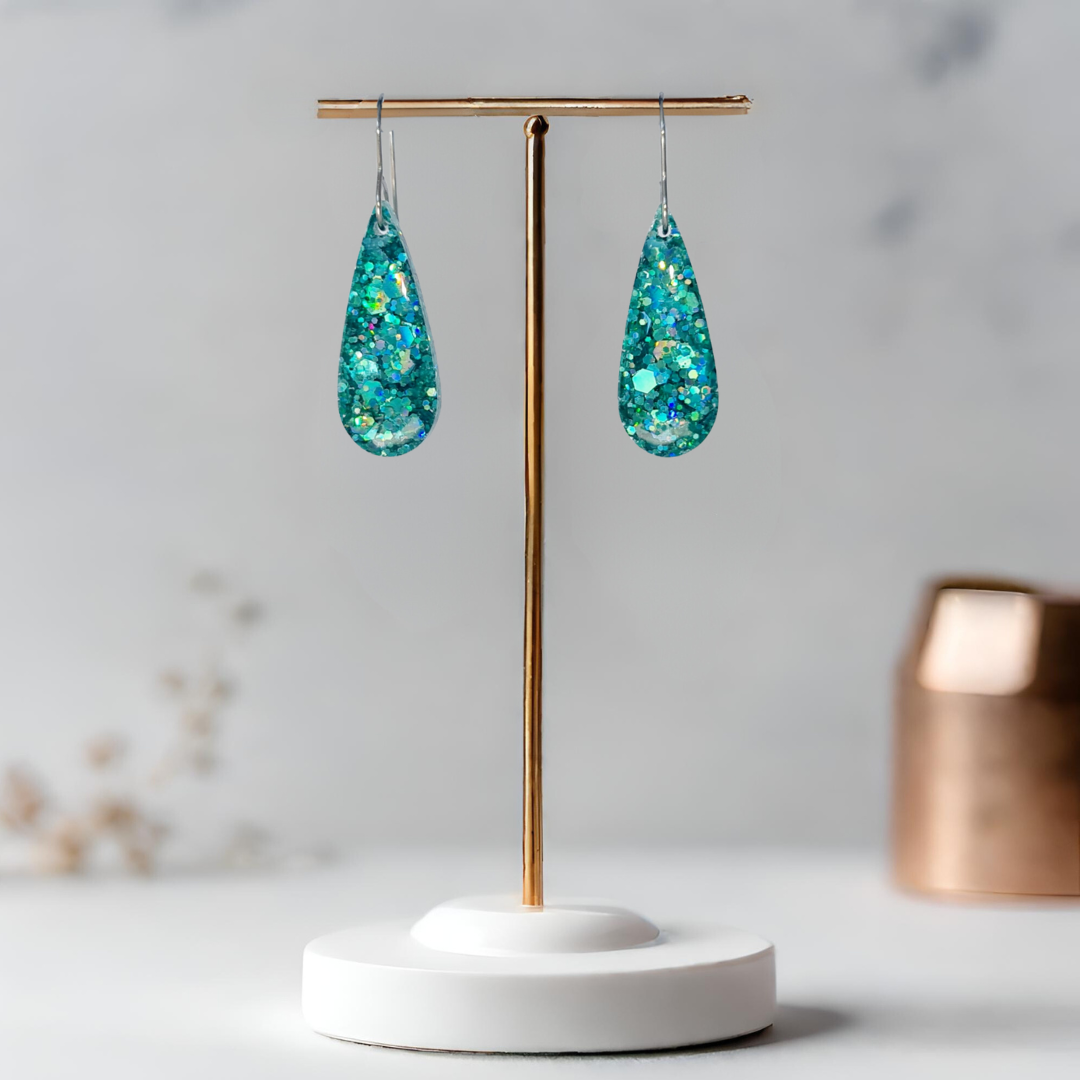 Turquoise Teardop Sparkle Earrings