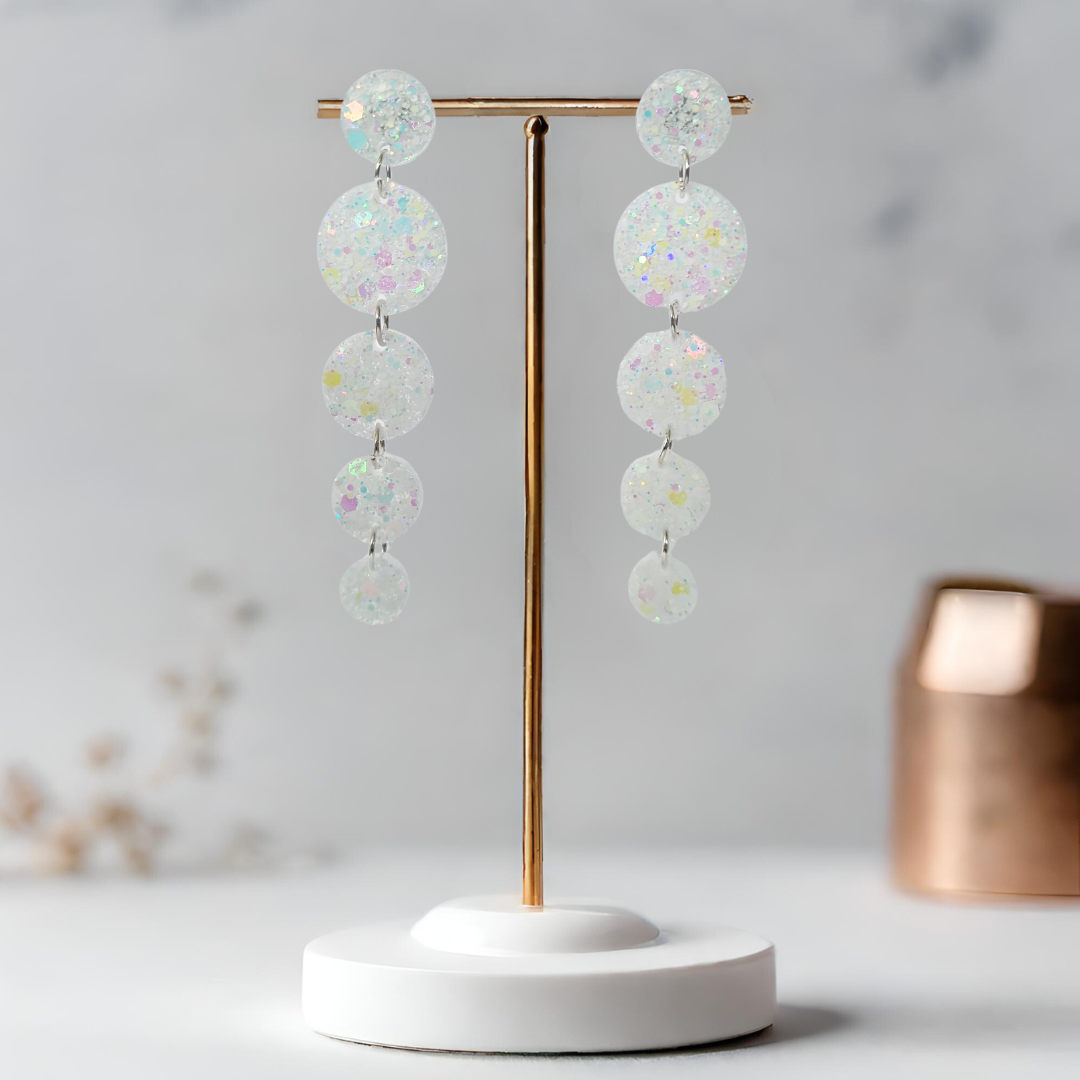 White Circle Cascade Sparkle Earrings