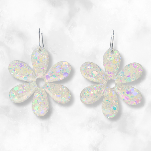 White Flower Sparkle Earrings