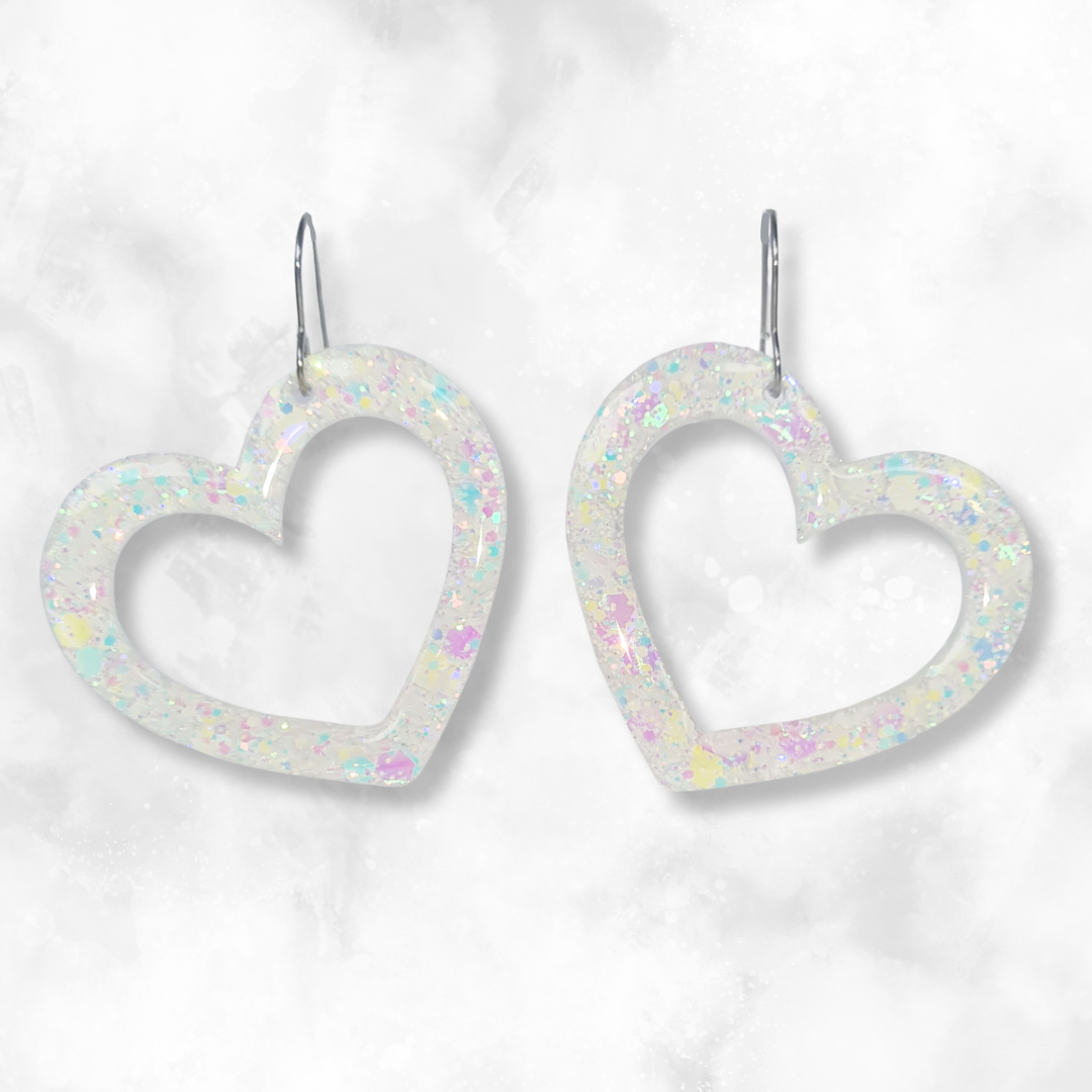 White Heart Sparkle Earrings