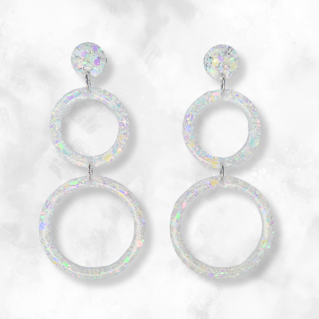 White Retro Circle Sparkle Earrings