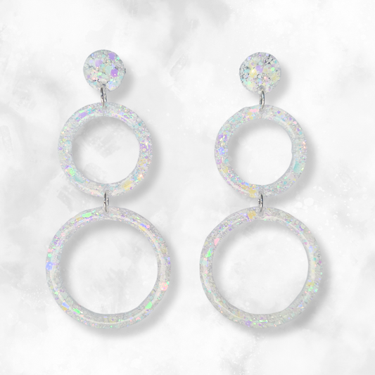 White Retro Circle Sparkle Earrings